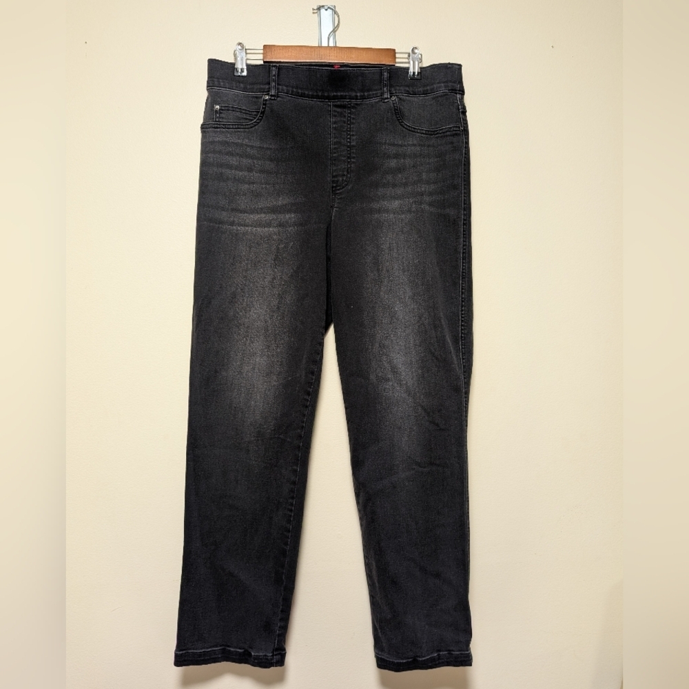 Spanx Pull On Straight Leg Jeans Dark Wash XL Shaping Denim